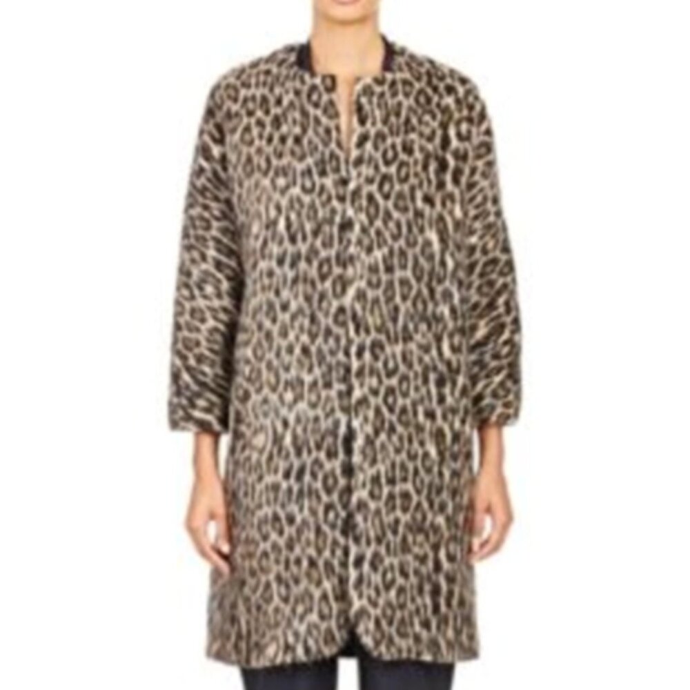 ISABEL MARANT EMMETT BRUSHED LEOPARD-PRINT WOOL-BLEND COAT SIZE 42